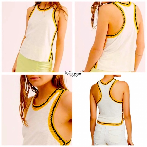 HOST PIC FREE PEOPLE COTTON BLEND TANK TOP ALLOVER CROCHET TRIM - Picture 3 of 4
